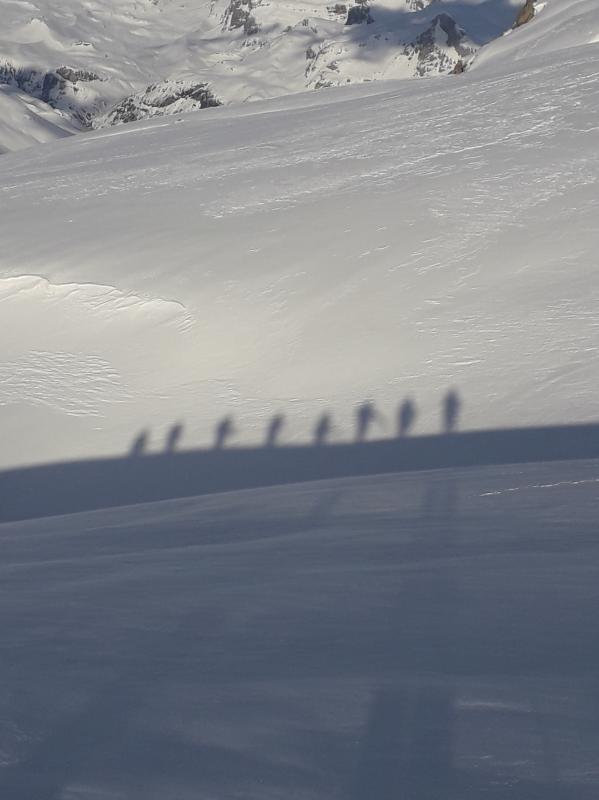 L'équipe en montant au Roc Blanc